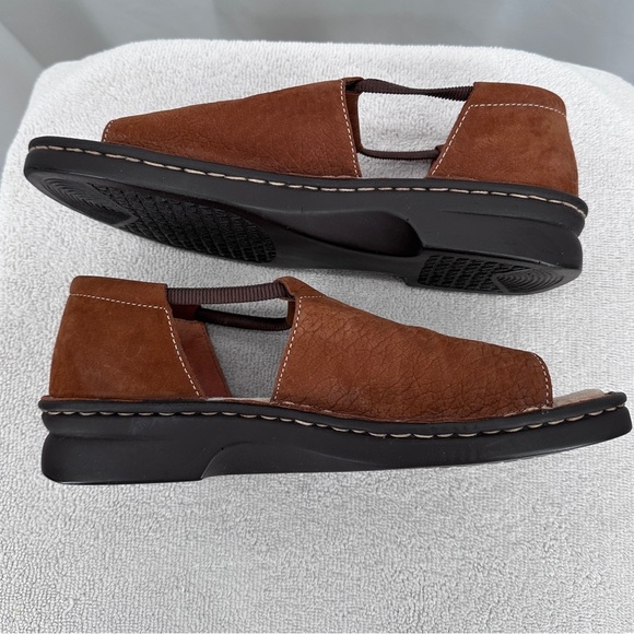 Connie Shelly Leather Shoe Sandal 10B Womens Brown Open Toe Slip On - Picture 6 of 9